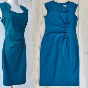 Shelby & Palmer Side Ruched Peacock Blue Sheath Dress Sz 8 / Powerful Femininity
